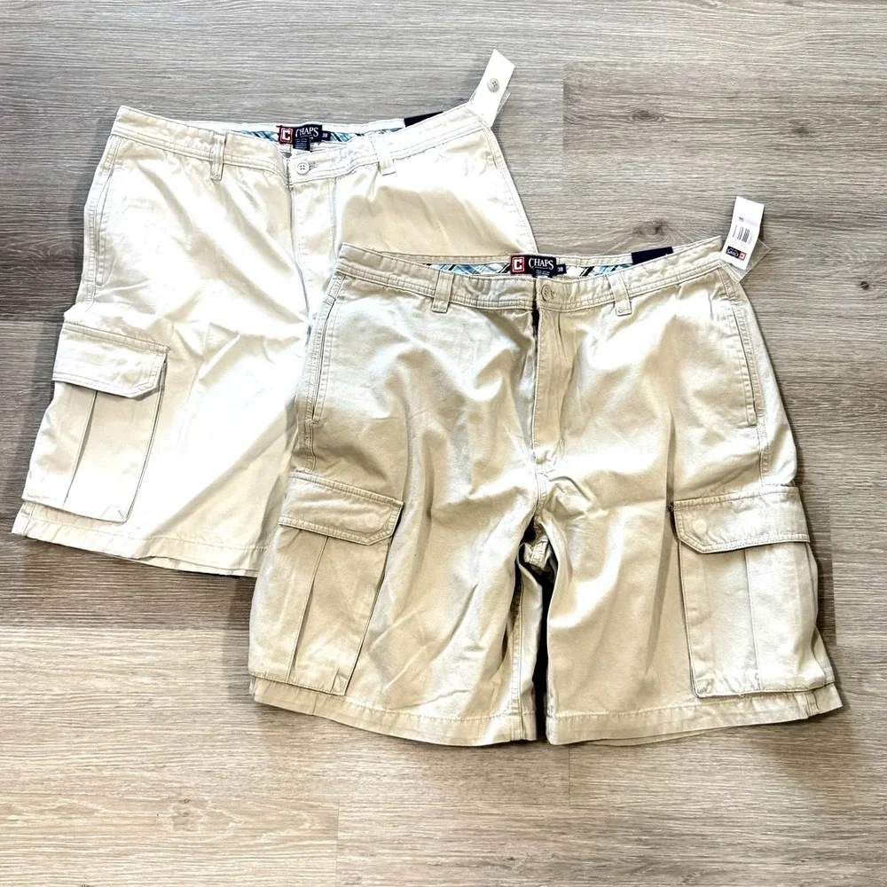 NWT Lot 2 CHAPS‎ Khaki Beige Flat Front Cargo Shorts Men's Size 38
